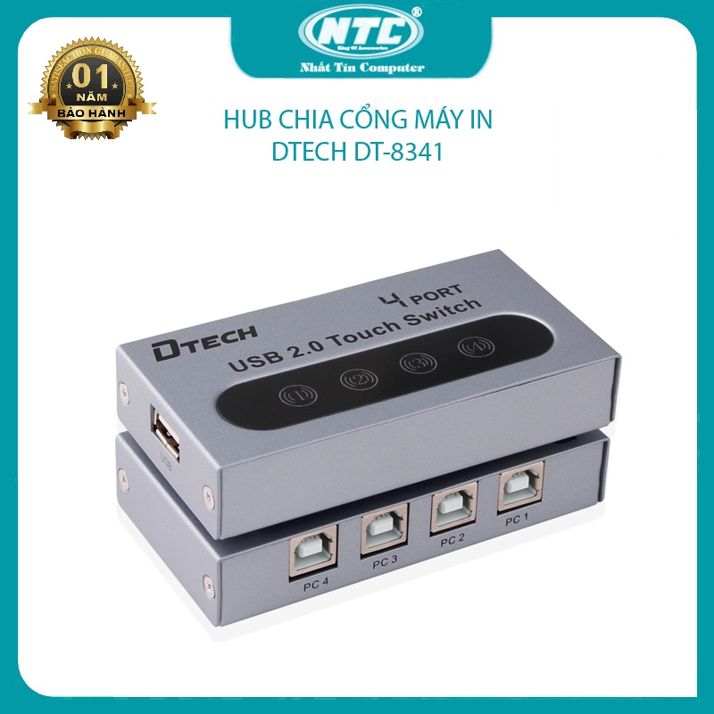 Bộ chia cổng máy in 4 ra 1 DTECH DT-8341 - in cùng lúc 4 máy tính (bạc)