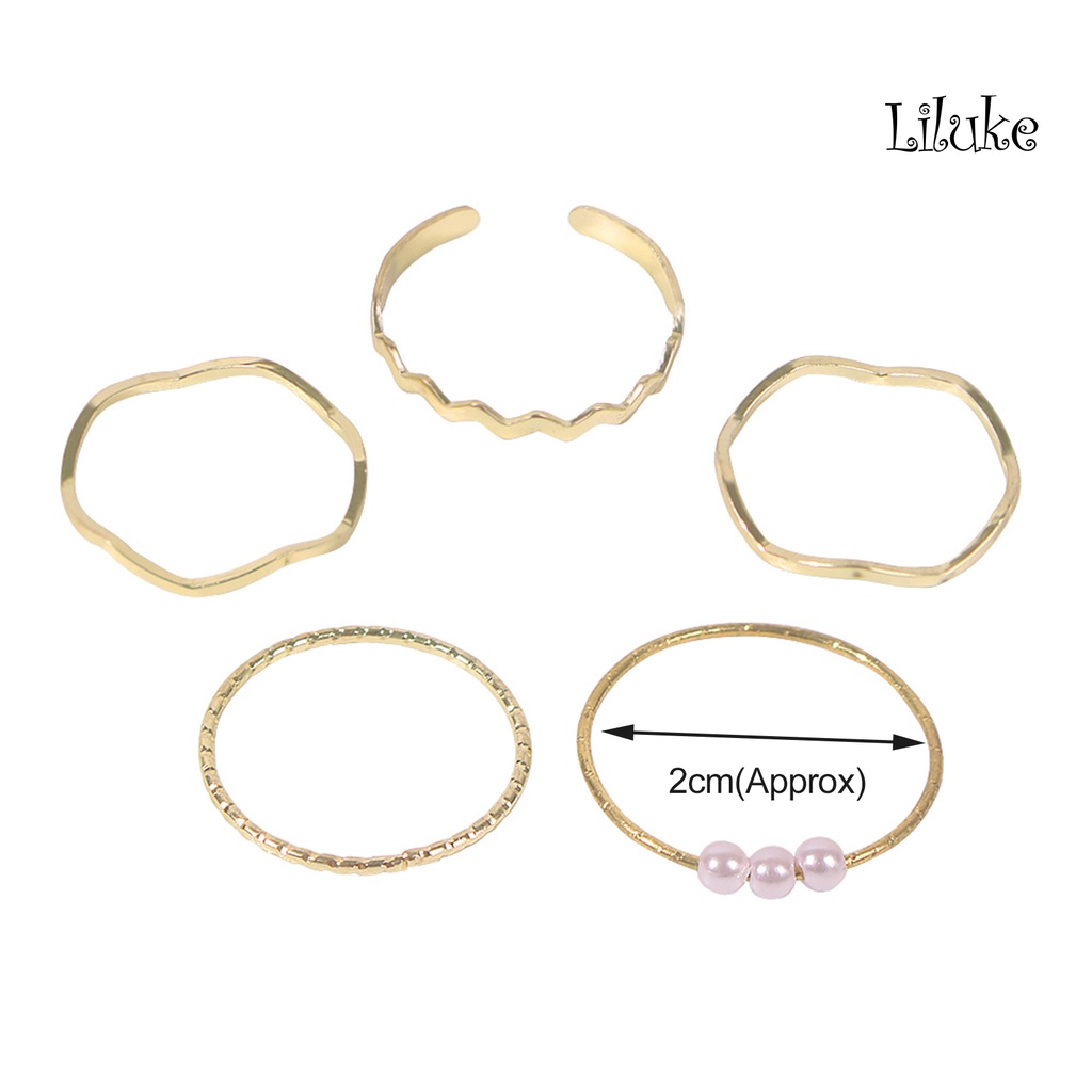 Bộ 5 Nhẫn Hợp Kim Đính Đá Kiểu Dáng Thời Trang Cho Nữ