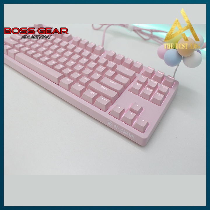 Bàn Phím Cơ Gaming Xuyên Led Mini 87 Phím EDRA EK387 Màu Hồng Bàn Phím Máy Tính Có Dây Chơi Game