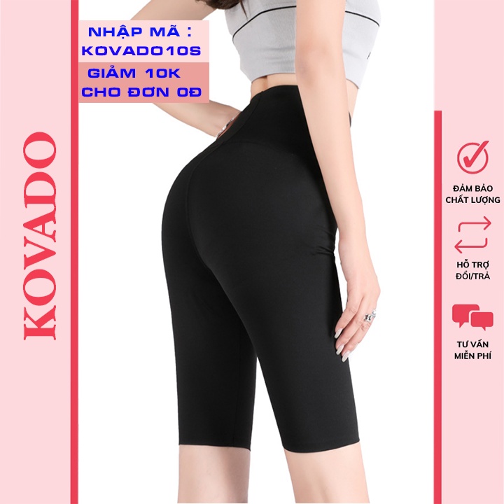 Quần Legging đùi nữ cạp cao KOVADO dáng lửng ngố mặc nhà ôm lưng thun bó chất dày đẹp