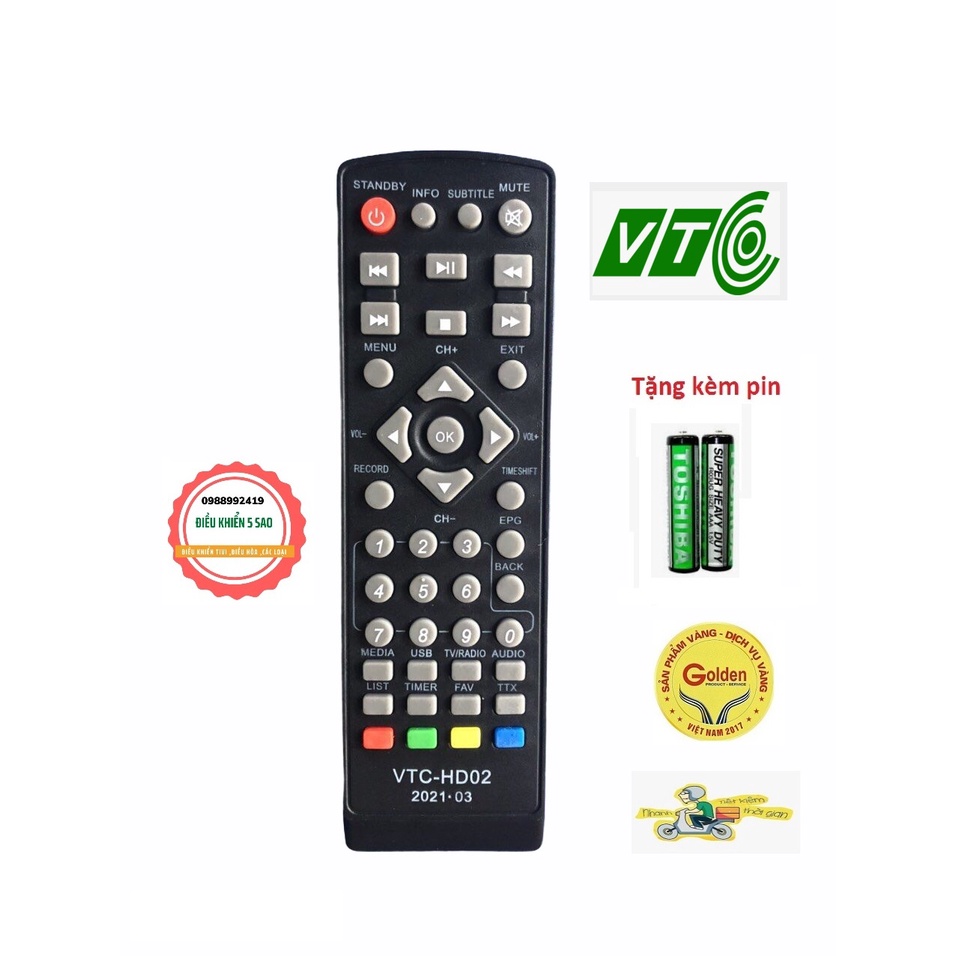 Điều khiển đầu VTC HD-02 loại tốt zin theo  nhà máy nhà sản xuất - tặng kèm pin chính hãng - Remote VTC HD02