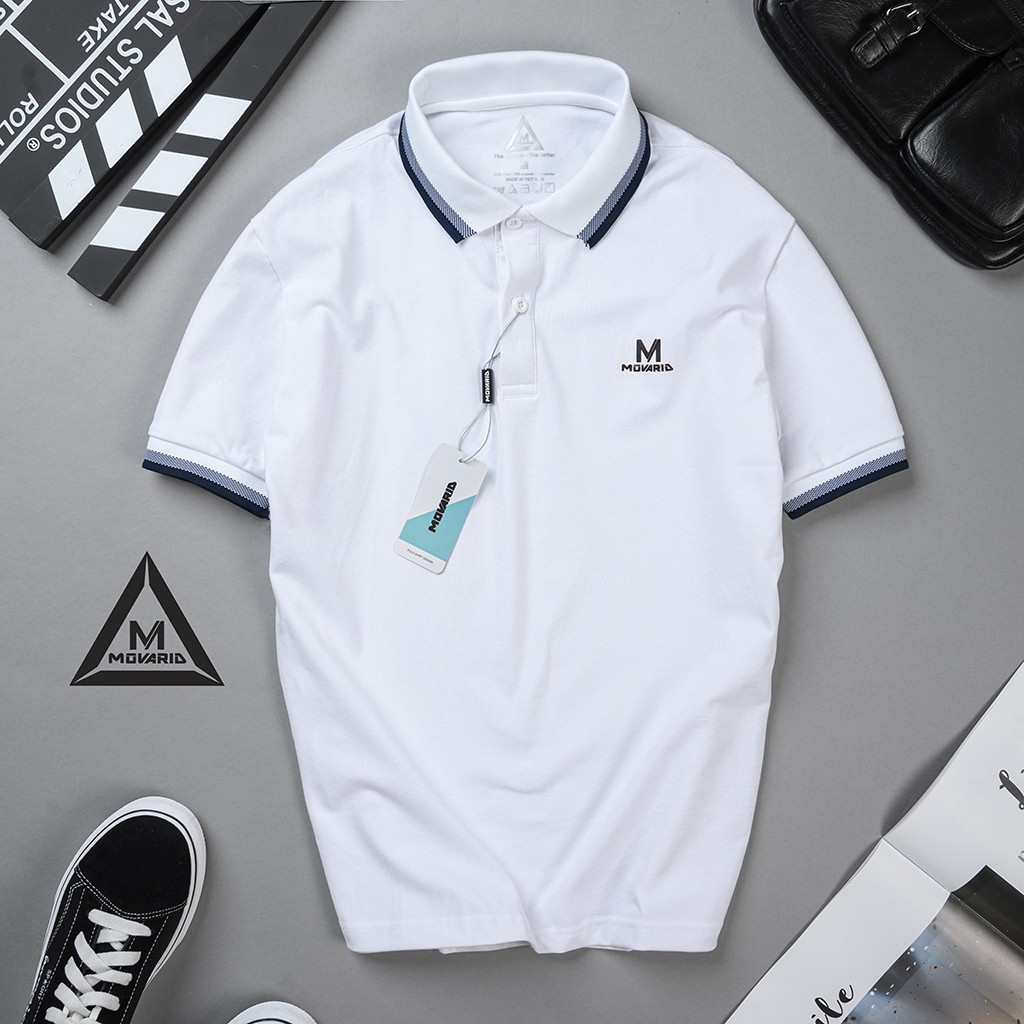 Áo Thun Nam Polo áo thun Movarid cổ cách điệu vải cao cấp hàng chuẩn xuất nhật Màu Trắng