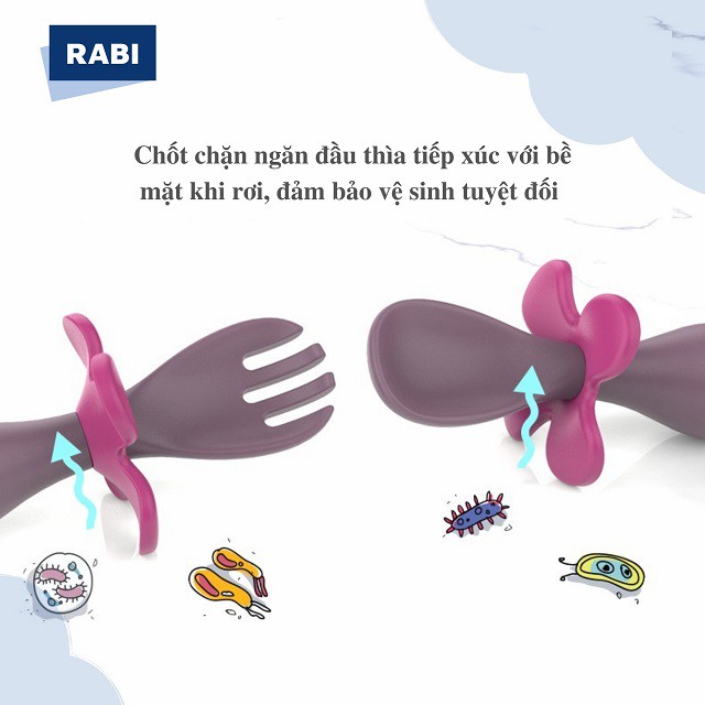 [RABI] Thìa Dĩa Tập Xúc Cho Bé Có Chặn Chống Hóc, Bộ Dụng Cụ Ăn Dặm, Tập Xúc An Toàn Cho Bé