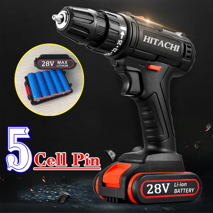 Khoan pin hitachi 28V 2 Pin tặng 2 mũi khoan