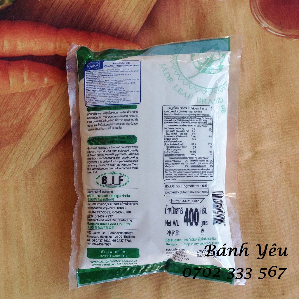 Bột nếp Thái làm bánh 400g - hiệu Jade Leaf - NL17