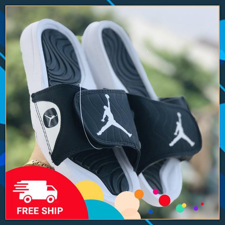 Dép jordan ❤️FREESHIP + HỘP❤️ quai ngang bóng rổ nam nữ JD4 trắng đen logo trắng, có tag mac đầy đủ