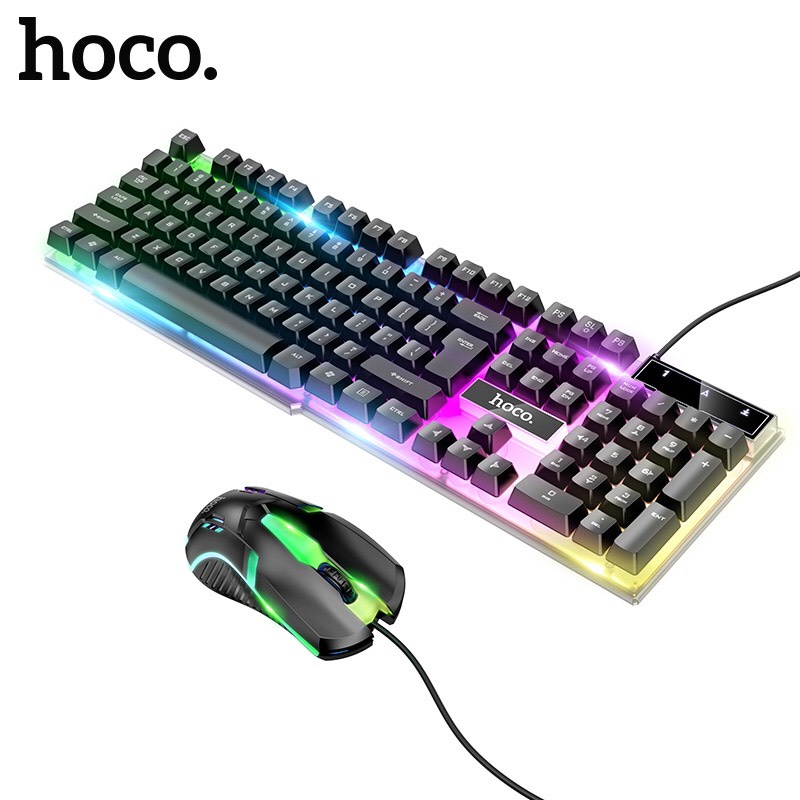 Bộ bàn phím giả cơ và chuột gaming chơi game cao cấp Hoco GM11 LED RGB cho game thủ.