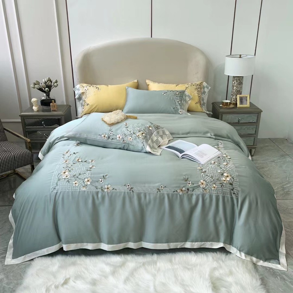 BỘ CHĂN GA GỐI LỤA TENCEL THÊU HOA SANG TRỌNG - BST LỤA CAO CẤP mẫu mới nhất