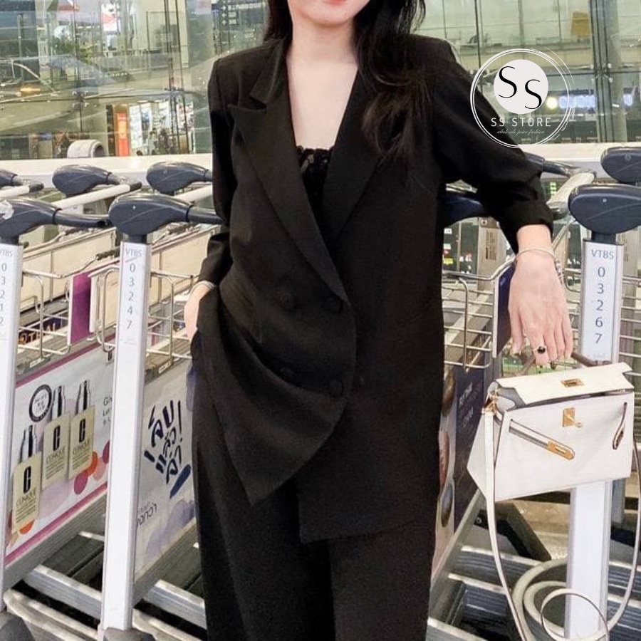 Áo Vest 4 Nút Bọc Vải Phom Suông (ĐEN+TRẮNG)