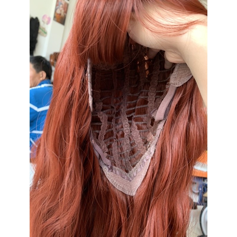 Tóc giả nữ nguyên đầu FREESHIP❤️ tóc xù dài màu đỏ cam- 8174