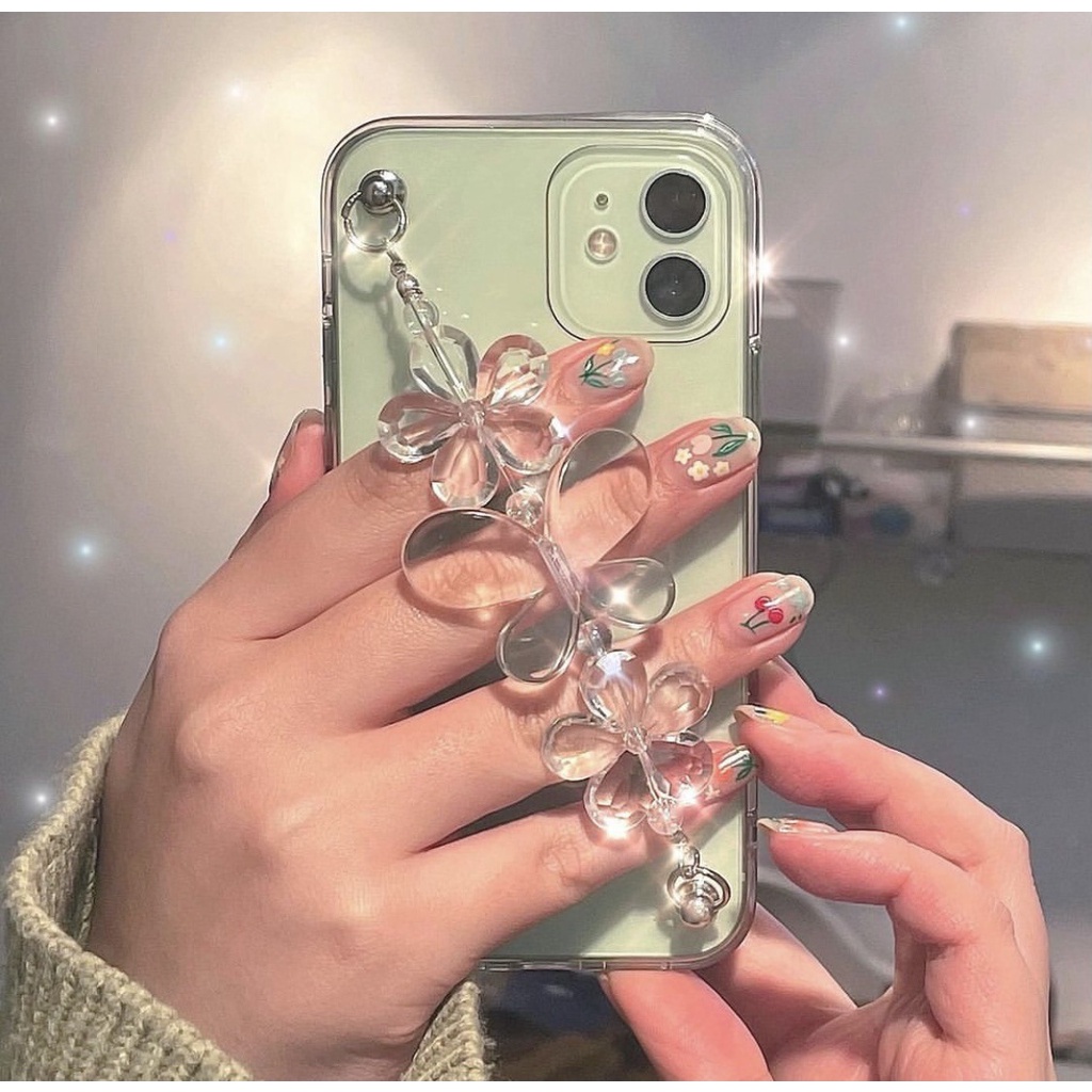 Ốp lưng điện thoại TPU dẻo hình bướm trong suốt có dây đeo chống va đập trượt cho for IPHONE 13 Pro Max 12 11 PRO MAX 78 PLUS Se20
