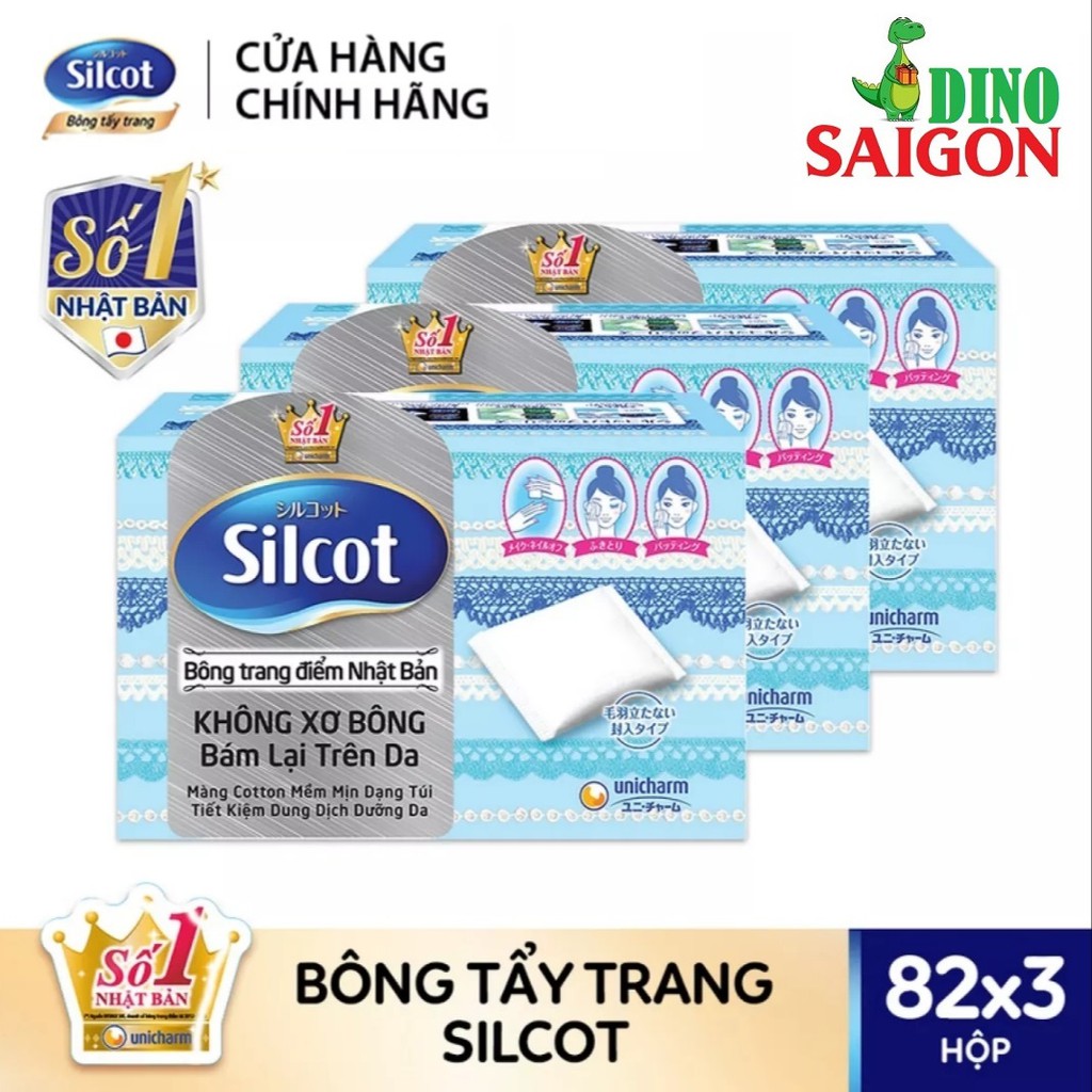 Combo 3 hộp Bông tẩy trang (bông trang điểm) Silcot 82 miếng/hộp