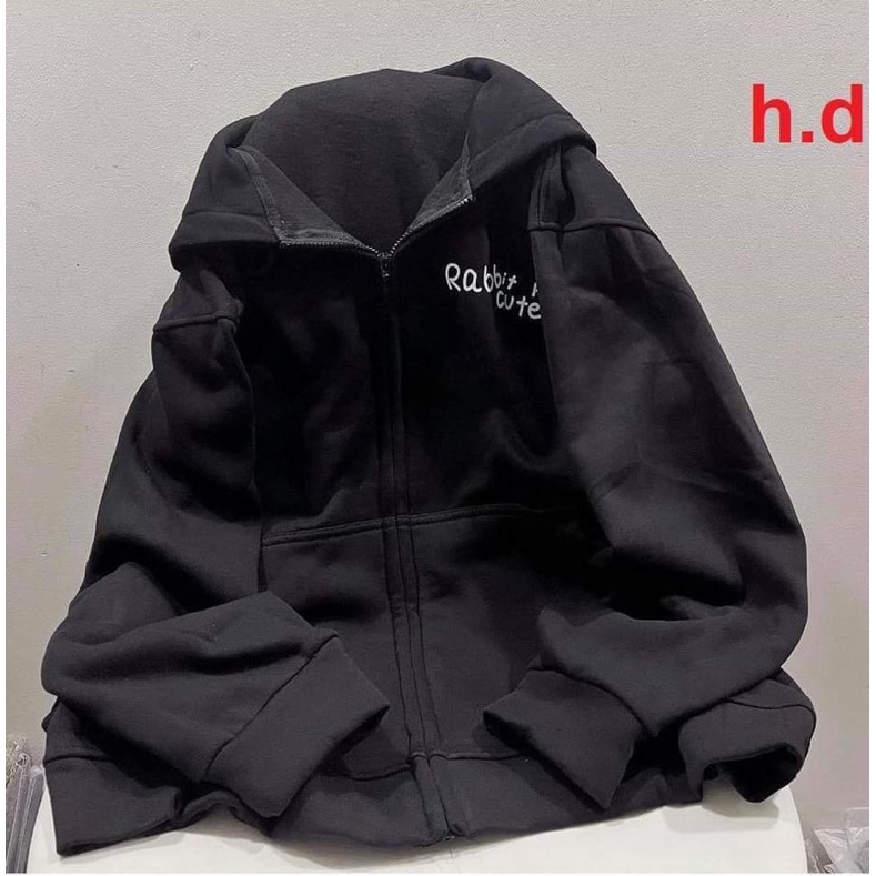 Áo khoác hoodie dây kéo chun tay Thỏ Ra Bit Ulzzang🌵Hodie nữ form rộng dài vải nỉ cotton giá rẻ không xù lông | BigBuy360 - bigbuy360.vn