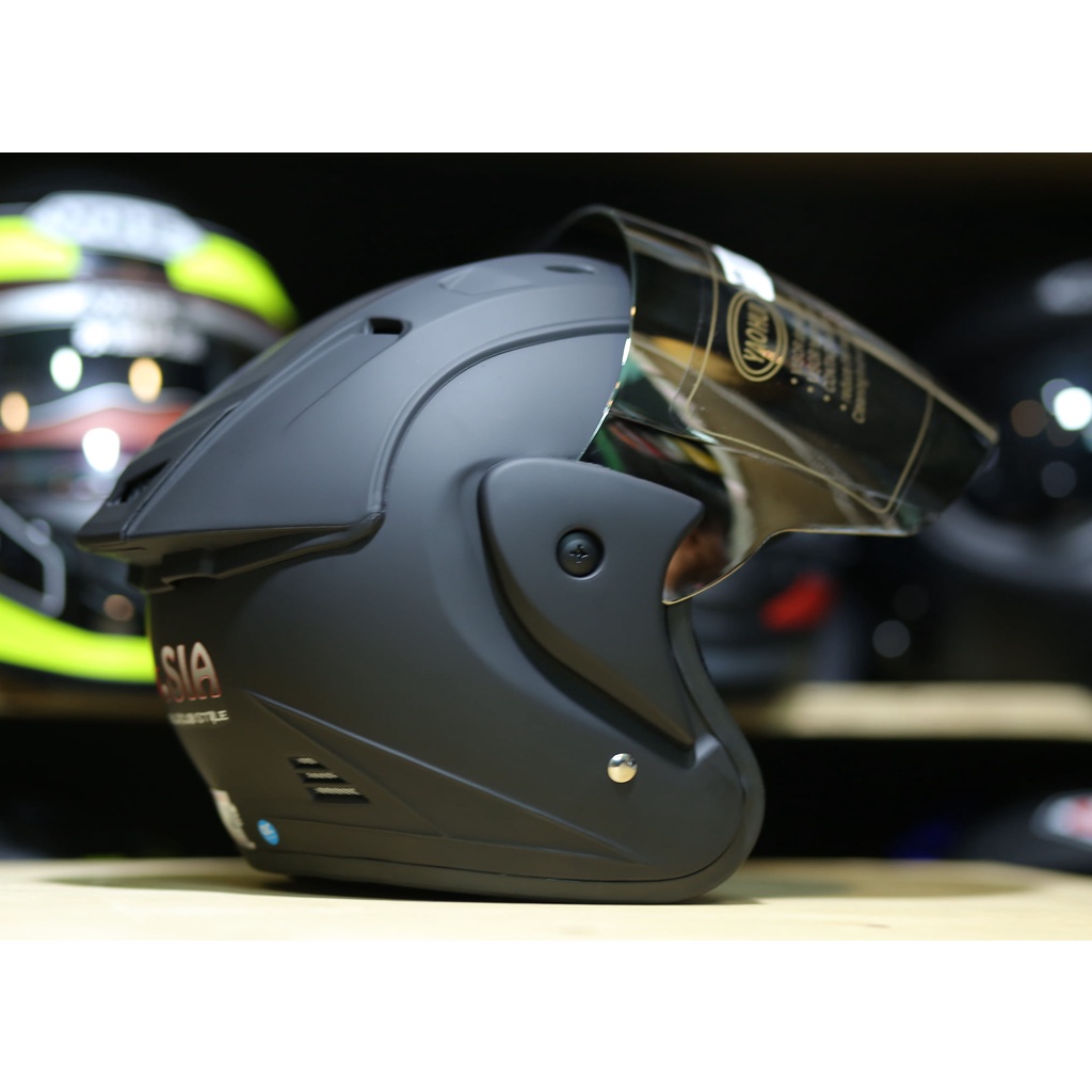 Mũ bảo hiểm 3/4 kính ASIAđen nhám chống chói chống tia uv