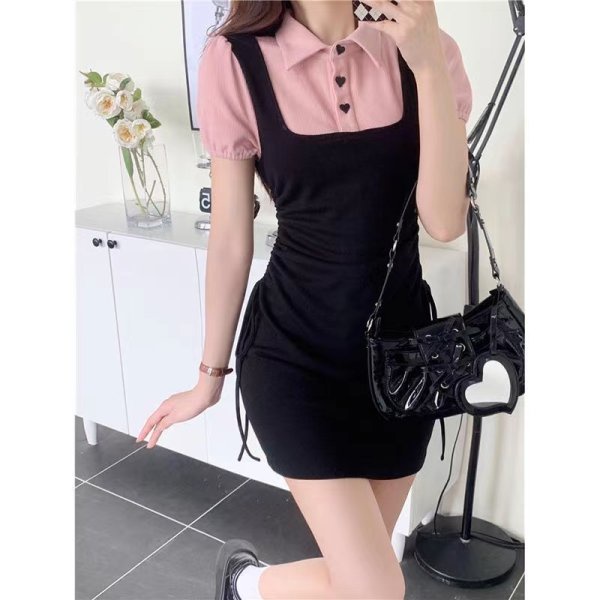 Đầm Thun polo Giả Hai Lớp Dáng Ôm Phong Cách Hàn Quốc Thời Trang Mùa Hè Hàng Mới Dành Cho Bạn Nữ