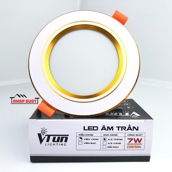 Đèn Led Âm Trần Mắt Trâu VTUN 7W Phi 90 Viền Vàng / Viền Bạc, 1 Màu Trắng / Đổi Màu