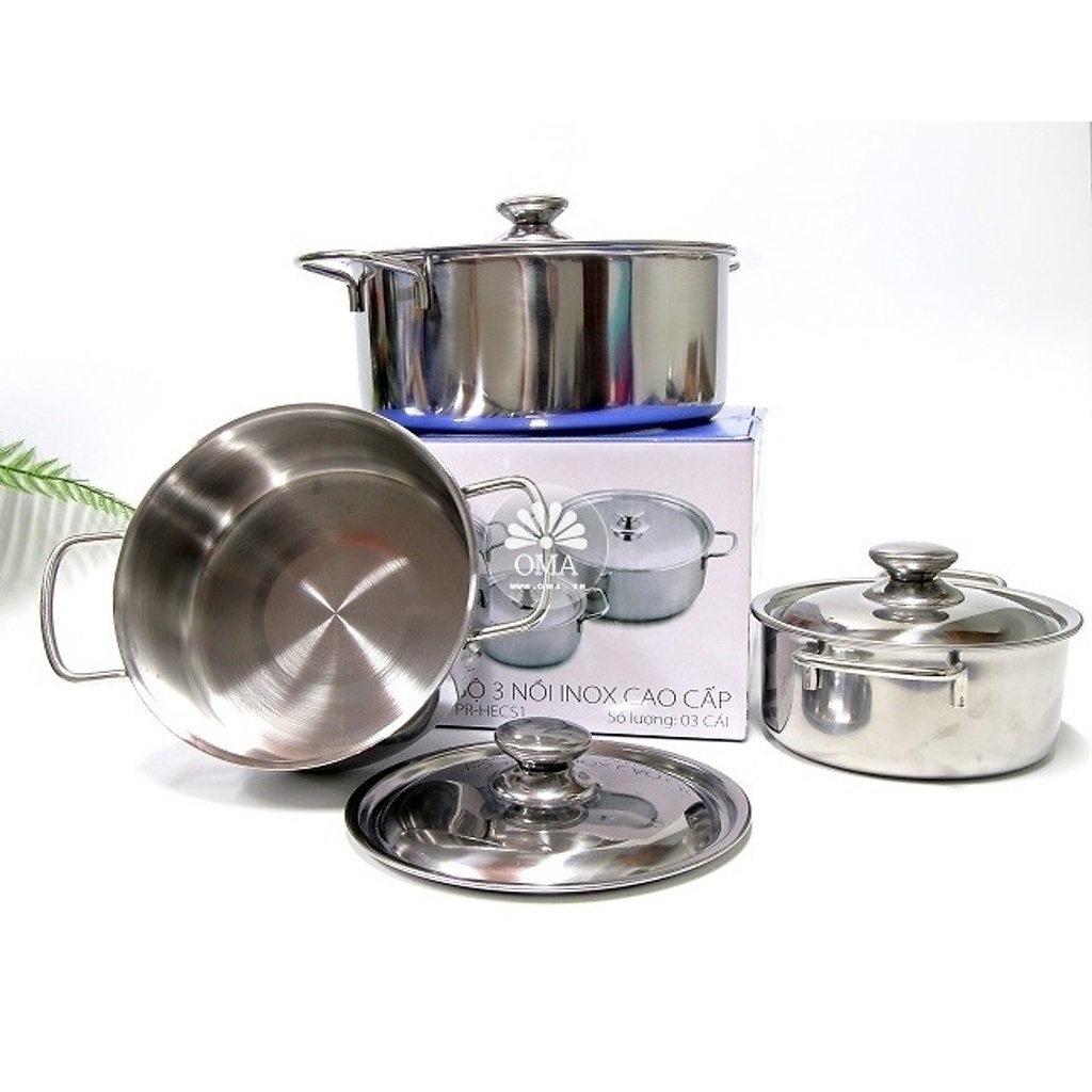 Bộ 3 Nồi Đáy Từ, Nồi Inox Sử Dụng Cho Nhiều Loại Bếp Bộ Nồi Sharp - Nồi Đa Năng