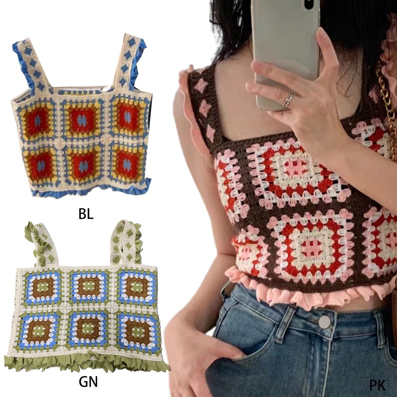 Áo Croptop Không Tay Họa Tiết Hoa Phong Cách Boho Ngọt Ngào Cho Nữ