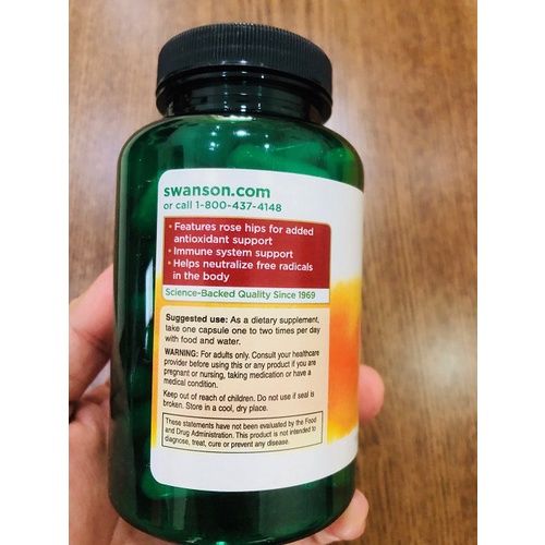 Tăng đề kháng cho cơ thể Swanson Vitamin C with Rose Hips 1000mg 90 Viên