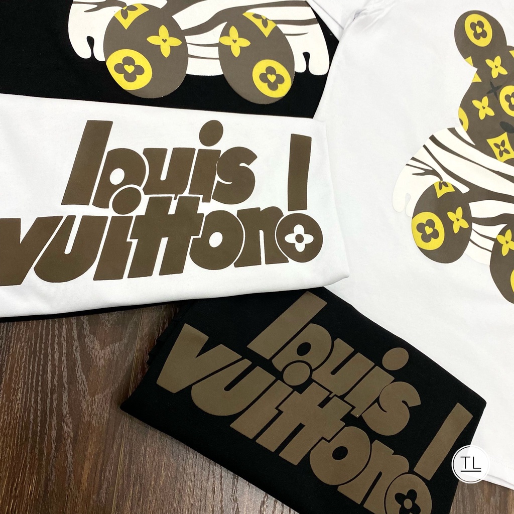 Áo Phông Thun Nam in Gấu 3D LV ngắn tay, chất cotton kiểu dáng năng động