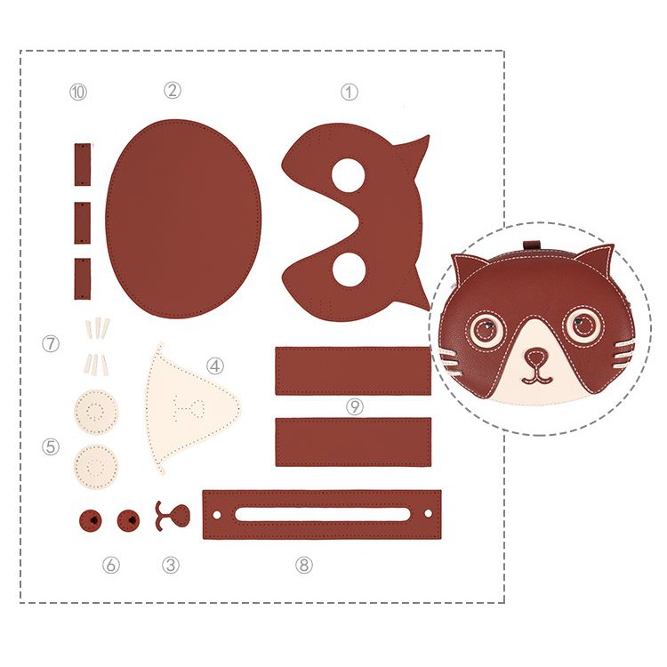 Set Nguyên Liệu Làm Túi Handmade Hình Gấu Mèo Ngây Thơ