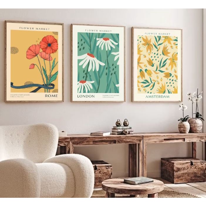 Set 9 mẫu tranh hoa lá treo tường canvas đã có khung H17