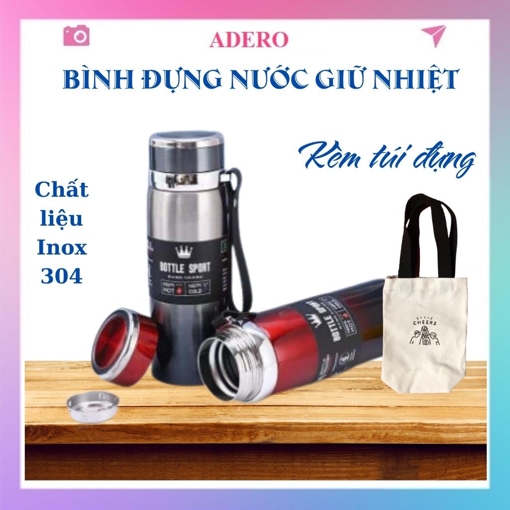 Bình nước giữ nhiệt ADERO mini cute 1000ml có quai xách kèm túi đựng AD40