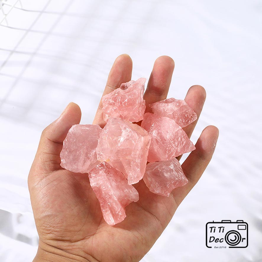 Set 6 Viên Đá Crystal Marble TiTi Decor, Rose Quartz, Clear Quartz, Đá Thạch Anh Hồng, Trắng Phong Thủy, Trang Trí