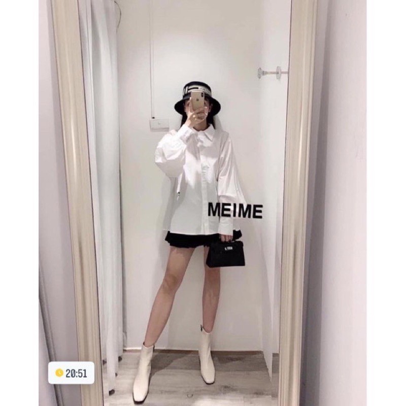 Áo Sơ Mi Trắng Nữ Tay Bồng Thêu Logo Kèm Video