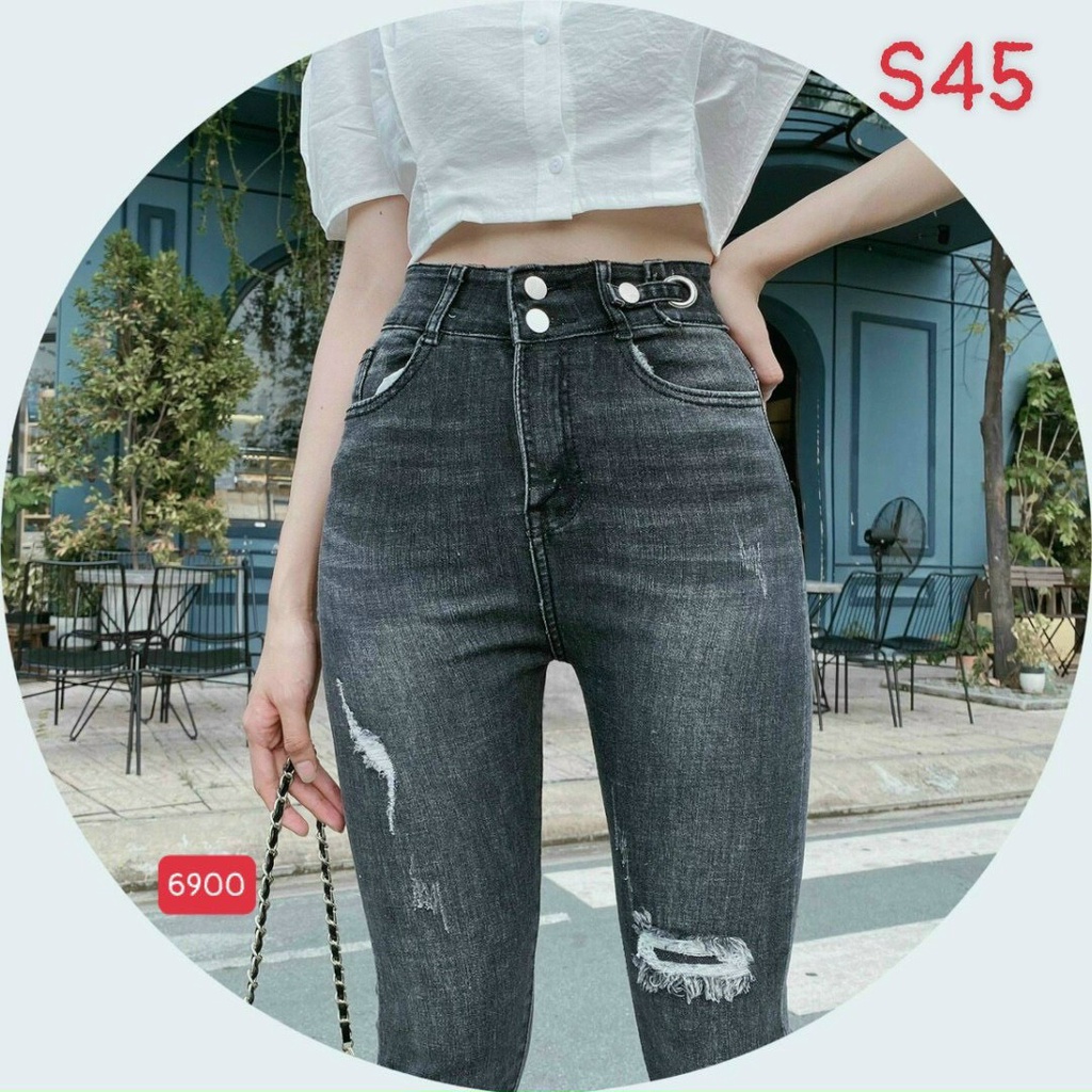 Quần jean nữ xám rách cao cấp - Chất liệu Denim (Hàng chuẩn form) Thời Trang Nam Nữ Gemini KVC6900