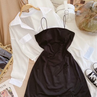 SET ĐẦM 2D ĐEN x KHOÁC SƠMI