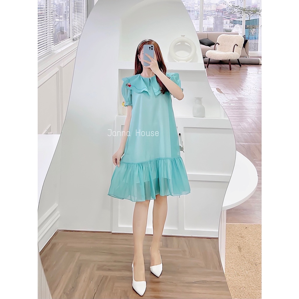 - Váy xòe tay bồng voan tơ vai có hoa thêu  tiểu thư ulzzang - M54 - jannahouse