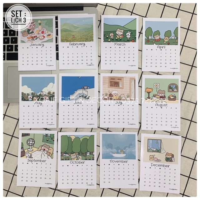 Set 12 tấm thiệp lịch 2022, postcard trang trí phòng, đạo cụ chụp ảnh - Cô gái nhỏ