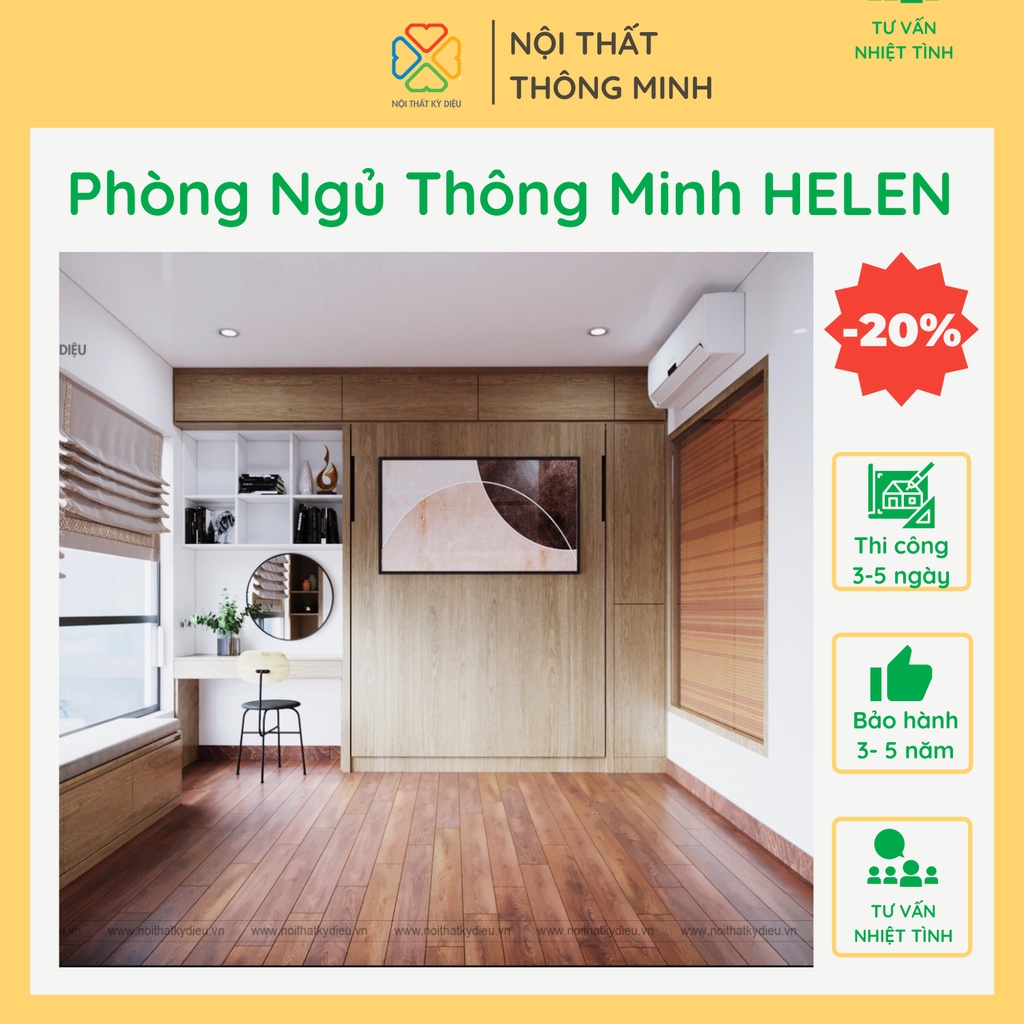 Combo Nội Thất Phòng Ngủ Thông Minh HELEN Hiện Đại Gam Màu Trầm