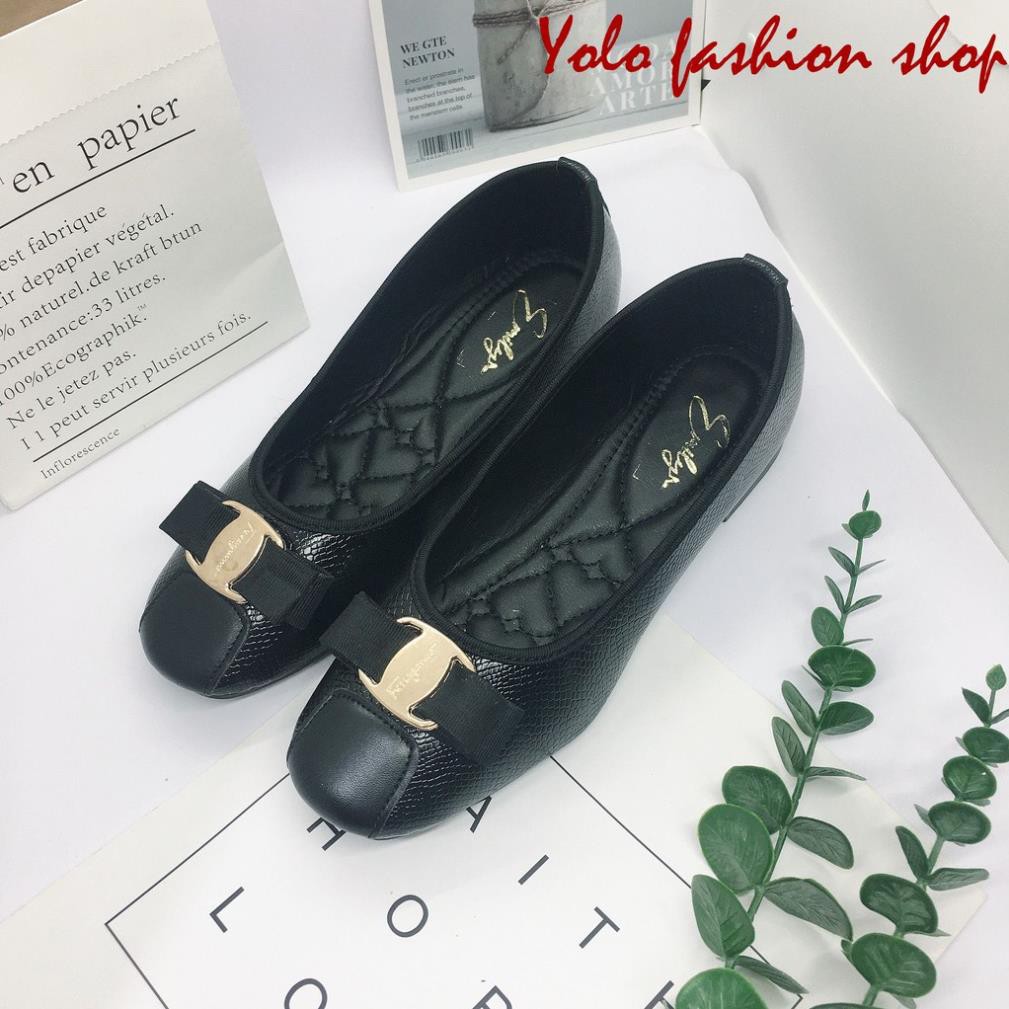 Giày bệt búp bê nữ đính nơ xinh xắn da mềm êm chân - B18