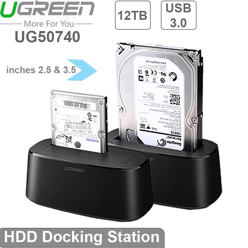 HDD Dock 2.5 và 3.5 inch hỗ trợ ổ cứng 12TB cao cấp chính hãng Ugreen 50740