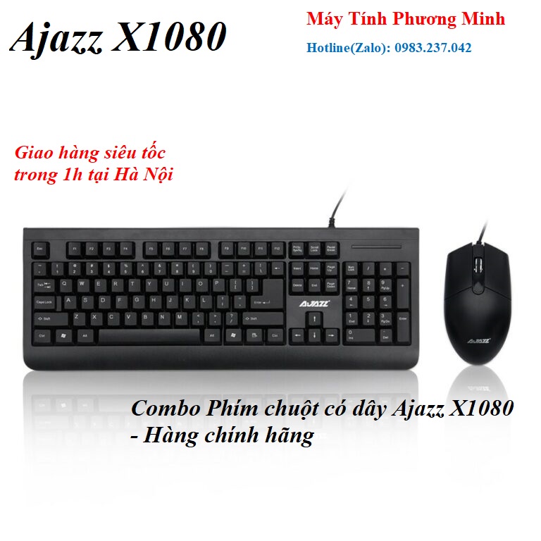 Combo Bàn phím và chuột văn phòng, chống nước Ajazz X1080- Hàng chính hãng bảo hành 12 tháng