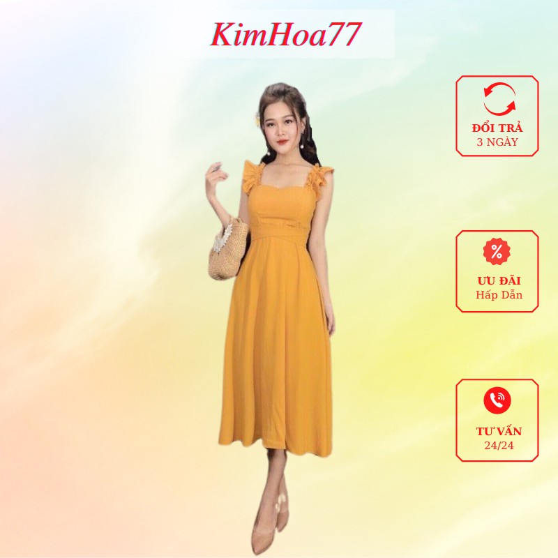 Váy maxi đi biển freesize chất kate lụa cao cấp tay cánh tiên có mút ngực kimhoa77