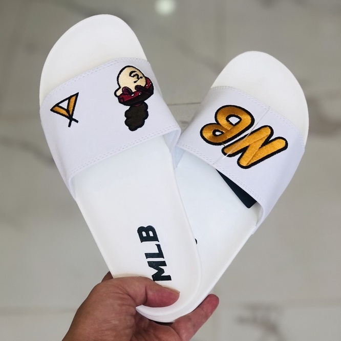 Dép unisex 𝐌𝐋𝐁 𝐍𝐁 ❤️FREESHIP + Hộp❤️ dép mlb bóng chày quai ngang thể thao nữ Thêu nỗi NB cô gái cột tóc màu trắng