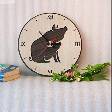 Đồng hồ treo tường decor 12 con giáp - Đh con heo