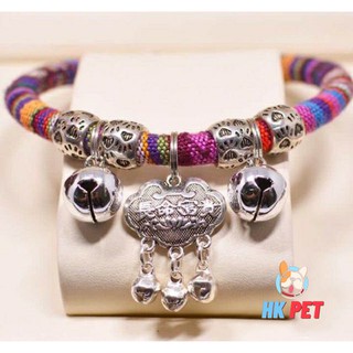 Vòng cổ chó mèo có chuông họa tiết thổ cẩm, vòng cổ cho chó mèo, hk pet