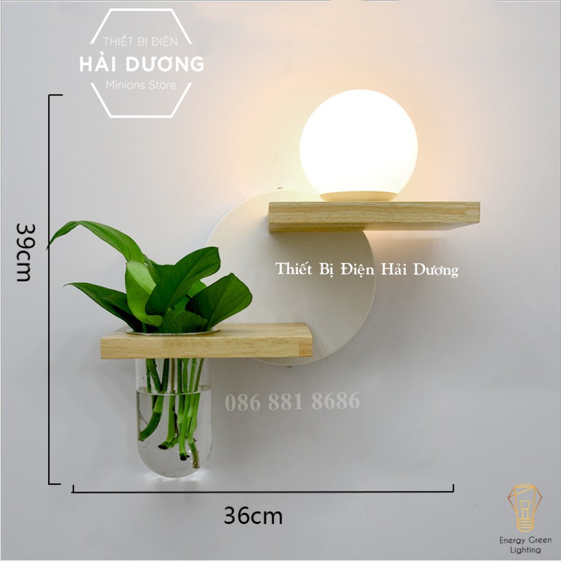 Đèn Tường Kệ Gỗ Chao Thủy Tinh Hiện Đại DT-3639 - Trang Trí Căn Phòng - Energy Green Lighting - Đã Bao Gồm Bóng LED 3W
