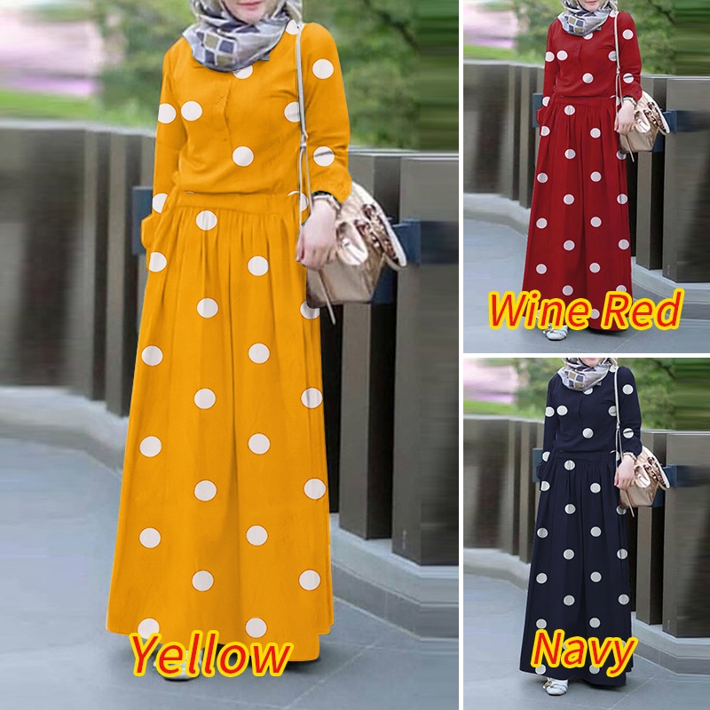 Đầm Maxi Zanzea họa tiết chấm bi thời trang hồi giáo dành cho nữ