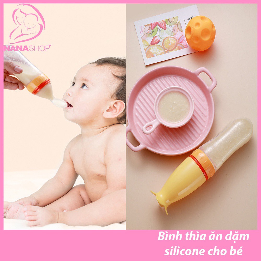 Bình thìa tập ăn dặm silicone cho bé 90ml có nắp đậy an toàn BPA Free