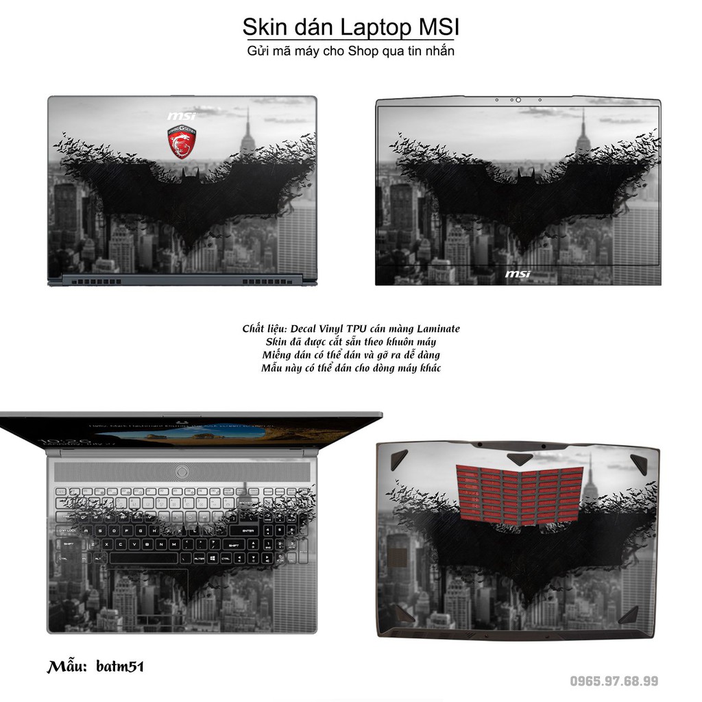 Skin dán Laptop MSI in hình Người dơi nhiều mẫu 2 (inbox mã máy cho Shop)