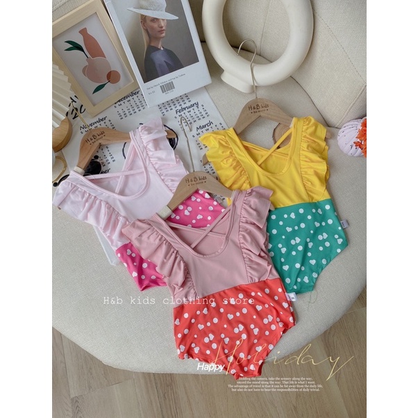Bikini, bộ đồ bơi liền thân chấm bi cho bé gái