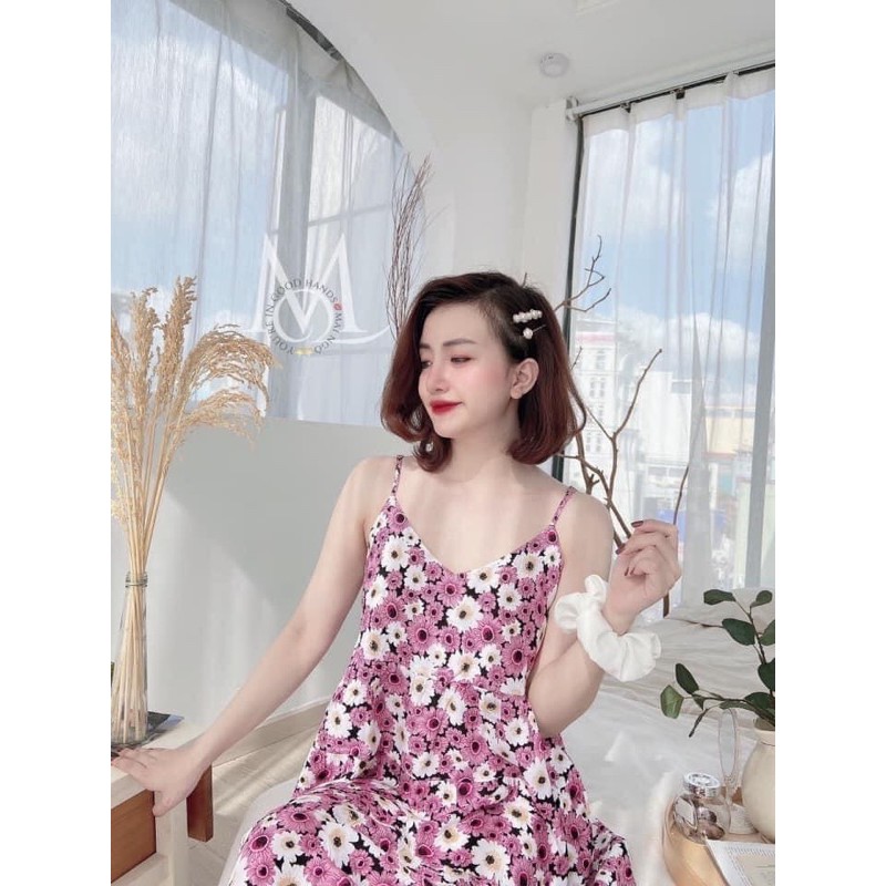 Mặc bao xinh- Váy hoa cúc hai dây, dáng maxi 2 tầng