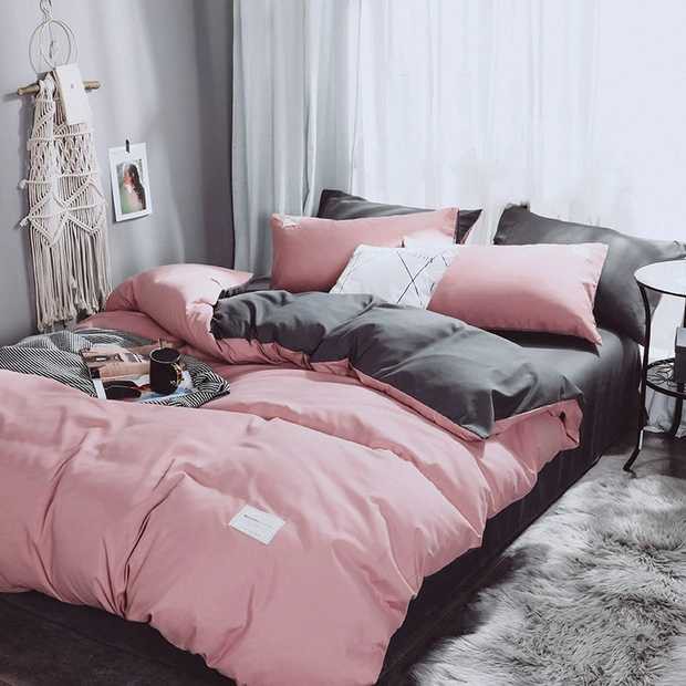 Set Vỏ Chăn Ga Gối Cotton TiCi Nhập Khẩu Mềm Mịn Màu Hồng Phối Ghi TC5