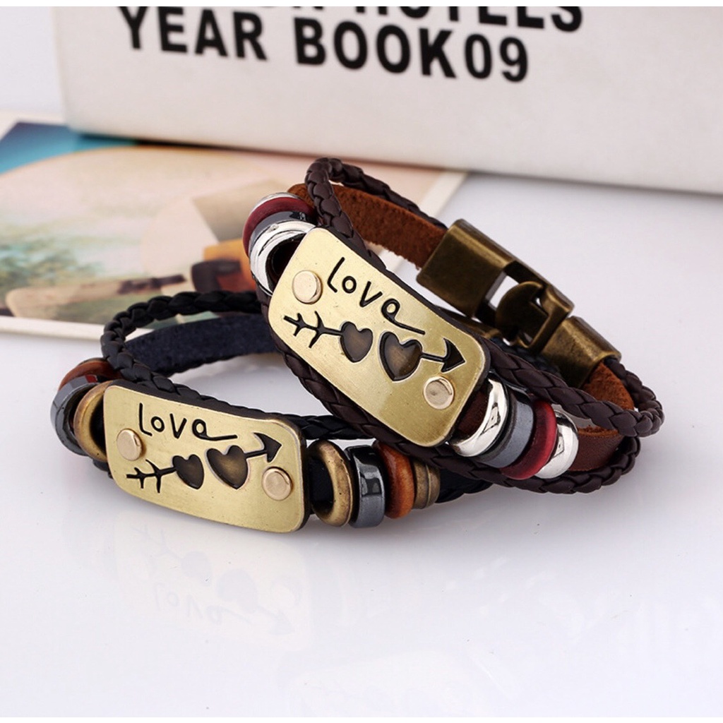 Vòng tay da  kiểu dáng vintage cho nam và nữ