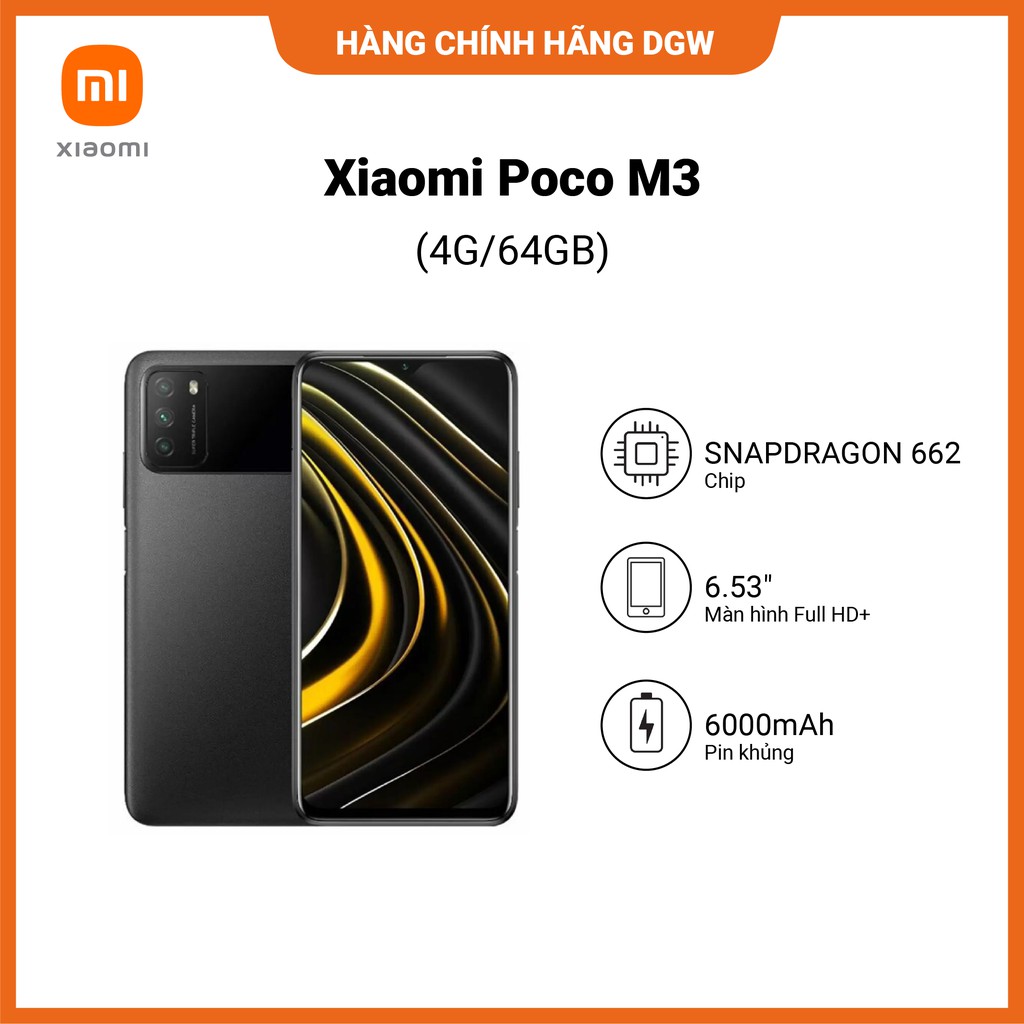 ĐIỆN THOẠI XIAOMI POCO M3 | 6.53" | 4G | 64G | 48+2+2MP| 8MP| 6000mAh - Hàng Chính Hãng Digiworld